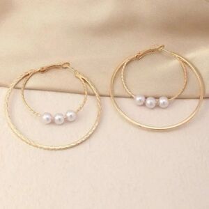 3/$25 Double Hoop Pearl Earrings Gold tone